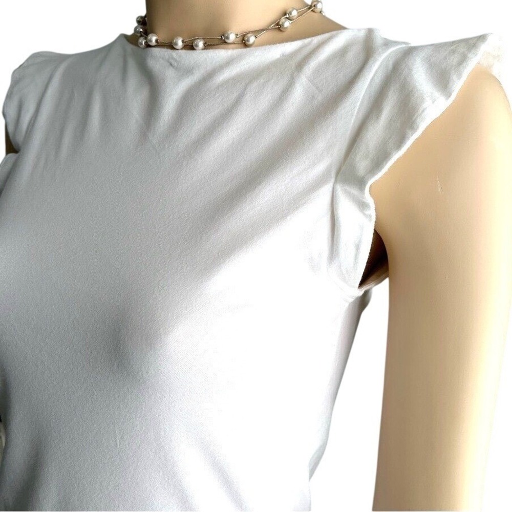 Brunello CUCINELLI white cotton flutter sleeve tunic t-shirt designer tank S / M - Picture 5 of 8